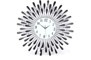 JF HOME BLISS Modern Metal Wall Clock 60cm Sunflower Wall Clock Diamond Spiked Beaded Jeweled Large Wall Clocks for Living Room Modern Black