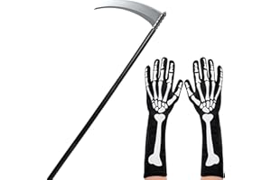 JOYIN Grim Reaper Accessories Set with Grim Reaper's Scythe and Scary Skeleton Gloves Halloween Sickle Weapon Prop for Party, Cosplay