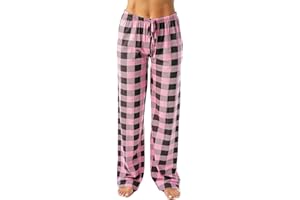 HSUAYEUD Schlafanzughosen für Damen 2024 Baumwolle Karierte Pyjamahose Comfy Winter Weich Nachtwäsche Hose Freizeithose mit Taschen