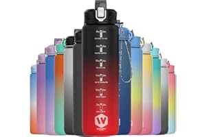 WHIPY 1L Water Bottle with Straw - Leak-Proof & BPA Free Reusable Sports Bottle - Motivational Time Markings for Hydration Durable Drink Bottle for Gym, Sports, Outdoor (Black and Red)