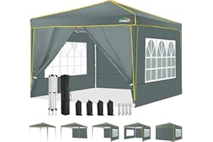 COBIZI Pavillon 3x3 Wasserdicht Stabil Winterfest Partyzelt, Faltpavillon 3x3 mit 4 Seitenteilen, 100% Wasserdicht und UV 50+ Tragbares High-End Tragbarkeit Gartenpavillon, Grau