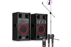 Fenton SPK-108 Karaoke Machine Bundle with Bluetooth Speakers, Adjustable Tripod Stand, Tablet Holder & Dual Wired Microphones - Complete Home Karaoke System for Adults & Parties