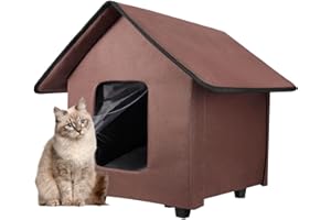 UNKJIN Outdoor Cat House Waterproof, Foldable Cat House Outdoor with Elevated Base and Removable Mat, Cat Shelter for Outdoor Cats and Small Dogs, Winter House for Outside, Available in All Seasons, Brown