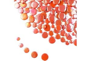 BTMIEY Iridescent Round Glass Mosaic Tiles for Crafts Bulk,500g Mini Circle Mosaic Glass Pieces for Flowerpots, Vases, Cups, Garden and Home Decor DIY Mosaic Making Supplies (Tangerine)