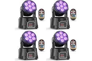 U`KING 4PCS 7X15W Lyre LED RGBW 4-en-1 Moving Head Wash Disco Lumière Rotative dmx512 Disco Lumière avec Télécommande pour DJ Club Fête Bar Noël Théâtre Mariage