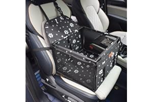 GoBuyer Waterproof Pet Dog Car Seat Booster Carrier with Seat Belt Harness Restraint and Headrest Strap for Puppy Cat Travel (Paw & Bone)