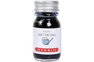 Jacques Herbin - Ref 11507T - Writing Ink for Fountain Pens & Rollerball Pens - Vert de Gris / Green-Grey - 10ml Bottle - No Packaging, Zero Waste Objective - Grey-Coloured Ink
