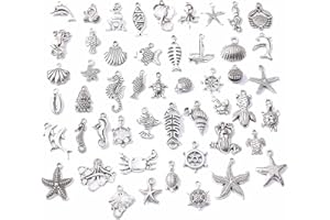 SIEBOLD 50 Pezzi Misti Antico Ciondolo in Argento Charms,ciondoli,Antico Argento Assortiti Ciondoli Fai da Te,Charms del Tema dell'Oceano per Gioielli, Portachiavi, Collana, Orecchini