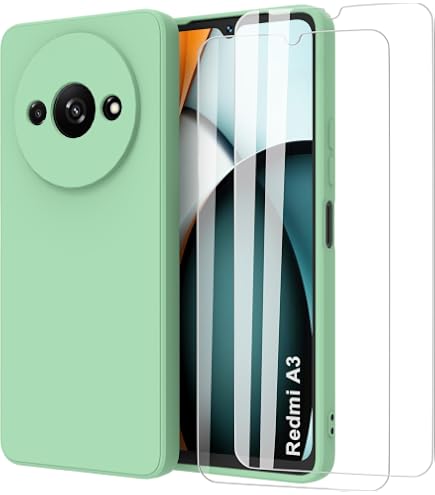 MOONESS Cover per Xiaomi Redmi A3 4G (6.71) Custodia,Con 2 Pellicola Vetro Temperato Morbida Sottile Liquid TPU Case per Xiaomi Redmi A3 4G - Blu