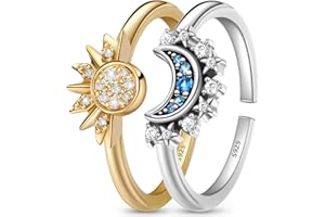 J.Fée Anelli Sole e Luna Set Anelli Donna Argento 925 Anello Donna Anelli Argento 925 Donna Anello Regolabile Donna Regalo per Donna Mamma Moglie Amica