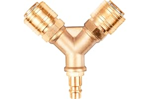 ZITFRI Y Druckluftverteiler 2-fach Messing Kupplungsstecker, Luftverteiler 2 Druckluftweiche NW 7,2 1/4 AG Stecknippel Schnellkuppler