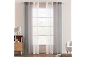 EMEMA Tende Voile Trasparenti Occhielli Sfumato per Soggiorno Camera da Letto Bagno Cucina Camera da Bambino Tenda Finestra Balcone Casa con 2 Pannelli 140 x 280 CM Grigio