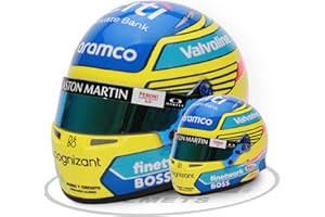 Aston Martin Casco F1 Team Fernando Alonso 2024 escala 1/2 mini réplica - Cascos Bell oficiales - Azul/Amarillo