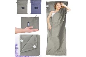 newhsy Sleeping Bag Liner Portable Lightweight Sleeping Bag Liners with Pillow Slot for Camping, Hotel, Travel 210 x 75 CM Backpacking Essentials & Camping Accessories