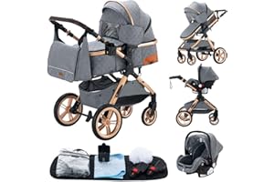 GLOKID Poussettes 3 en 1 Citadines Poussettes Combinées Poussette Tricycle Baby Walker Poussette Haute Paysage Poussettes Pliantes Trolley Bébé Landau pour 0-36 (XX1 Gris)