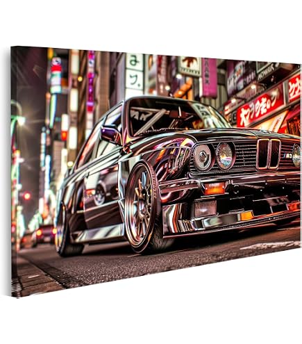 islandburner Quadro su tela Vecchia auto d'epoca di culto parcheggiata sulla strada vicino al ristorante nella città italiana Stampe Arte Poster Murale