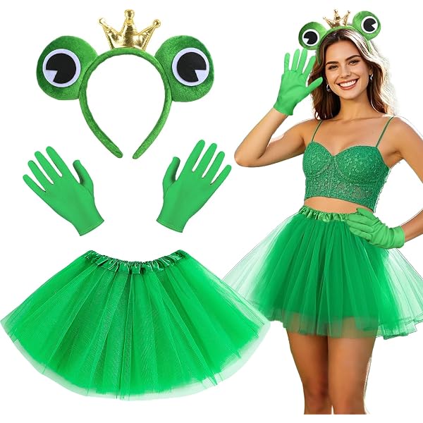 NebulaGlam 4 Pezzi Costume Rana Accessori, Accessori Per Vestire La Rana, Fascia A Forma Di Rana, Occhiali, Orecchini, Guanti Verdi A Maniche Lunghe, Costume Da Rana Per Carnevale E Feste A Tema - 9