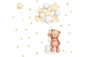 duoyif Adesivo Da Parete Orso Adesivo Da Parete Stella Con Palloncini Adesivo Per Porta Guardaroba, Adesivi Murali Ragazzi Ragazze Decorazione Murale Per Camera Dei Bambini Soggiorno Camera Da Letto