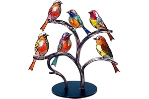 Hintyne målat glas fåglar på grenar skrivbord ornament akryl färgglada fåglar levande bord fågel dekoration för kontor bar dekoration 6 fåglar på en gren