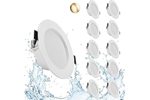 Gr4tec LED Downlights Ceiling, 10 x 7W LED Recessed Ceiling Lights IP44 Aluminum, 3000K Warm White 550LM, 35mm Ultra-Slim, φ90-105mm Hole, Bathroom Spotlights for Kitchen, Living Room