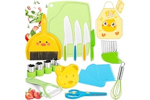 ROELLY Coltelli da Cucina,Set di Coltelli da Coltelli per Bambini da 22 Pezzi, Coltello da Cucina per Tagliare Frutta e Verdura, Fornito con Grembiule da Cucina, Tagliere, Coltello Ondulato
