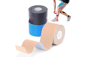 GTAGKOMMEN Tape Kinesiologico 3 Rotolo 5 cm x 5 m Tape Sportivo Kinesio Taping Taping Kinesiologico Impermeabile ed Elastico Nastro Kinesiologico cerotto kinesiologico Nero+Blu+Beige