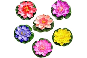 MECCTUCK Lot de 6 nénuphars artificiels flottants - Plantes de bassin artificielles - Nénuphars artificiels - Décoration d'étang flottante pour aquarium, terrasse, jardin, étang