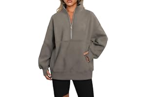 Famulily Women Half Zip Long Sleeve Pullover Sweatshirts Solid Relaxed Fit Winter Fleece Hoodies with Pocket S-XL