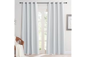 KGORGE Rideau Blanc - Lot de 2 Rideau Isolation Thermique Anti Froid/Chaleur, Rideaux Occultants pour Enfants/Adultes avec Œillets, Decoration de la Maison, 140x220CM, Gris Blanc