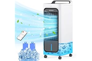 SENTICUM Climatiseur Mobile | 3 en 1 Refroidisseur d'Air par Evaporation |Ventilateur | Humidificateur | avec 3 Vitesses | Réservoir 5,5L | Minuterie | Télécommande | Silencieux | Portable