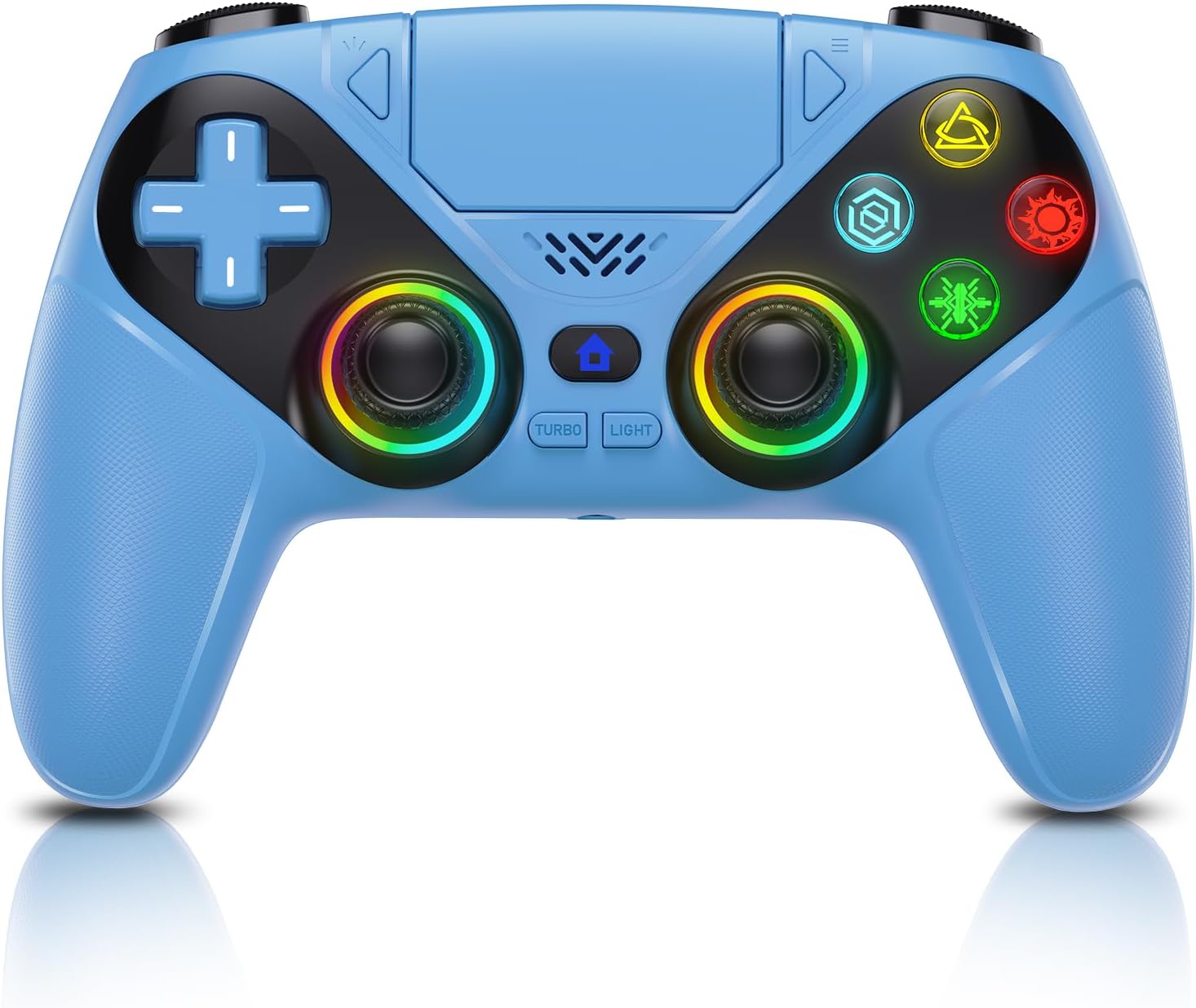 Gamrombo RGB Wireless Controller for PS5/Pro/Slim & PC, Bluetooth Gamepad with Back Buttons, Touchpad, Macro, Turbo, Dual Vibration, 6-Axis Sensor, 3.5mm Audio Jack, Speaker - Blue