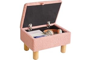 Aibiju Piccolo Poggiapiedi con Contenitore, Pouf Imbottito in Finta Pelliccia di Orsacchiotto, Poggiapiedi per Divano, Sgabello per Soggiorno e Camera da Letto, Rosa YD-JD136P