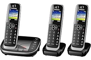 Panasonic KX-TGJ323EB Landline Phone Cordless, House phones, Nuisance Call Blocker, Answer machine, Colour Display, Triple Handset - Black