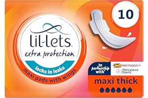 Lil-Lets Extra Protection Maxi Pads X 10 (1 Pack), with Wings, for Extremely Heavy Flow Periods and Perimenopause