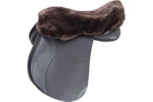 Merauno® Housse de selle en laine d'agneau mérinos, confort d'assise optimal, bande Velcro réglable. Convient à toutes les selles anglaises. Couleur : naturel, noir.