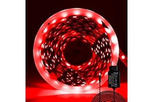ShineBurky Striscia LED 5 Metri 12V Rosso, Luci LED Striscia Luminoso 300LEDs SMD5050 Strisce LED Flessibili per Interno Esterno Cucina Hotel Natale Decorazione (con Alimentatore)