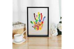 GATPHY Family Handprint Kit Clear DIY Craft Keepsake Wooden Frame Four baffles Six Paints Baby Hand and Footprint Photo Kit Pet Paw Print Family Keepsake Home Décor (Black)