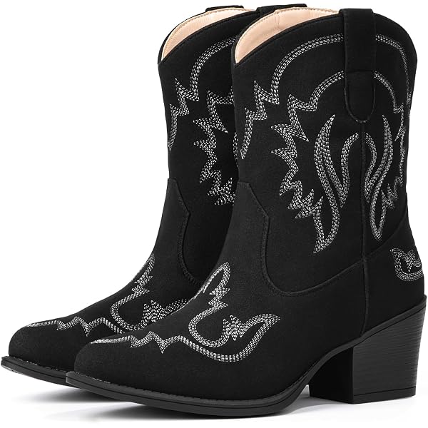 MEOTINA Women's Cowgirl Boots - Wide Calf, Square Toe, Embroidered Western Boots, 6cm Chunky Heel - View #8