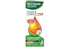 PHYTOSUN AROMS Sirop TOUX & GORGE MAX - Effet 8 en 1 - Toux sèche*, Toux grasse*, Mal de gorge - Action rapide et prolongée - 120 mL - À partir de 1 an