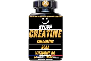THE GOOD LIFE STUFF Creatine Monohydrate Gummies 3g/Supplément Creatine Musculation pour la Force, l'Énergie et la Récupération Musculaire Avec Collagene Marin, Vitamine B6 et Pre Workout BCAA/60 Bonbons Créatine 1 mois