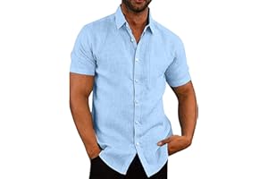 COOFANDY Men's Shirts Short Sleeved Shirt Casual Shirts Linen Shirts Regular Fit Summer Shirt Beach Shirt with Front Pocket