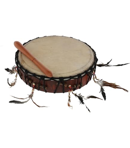 Tambour chaman de 51 cm, cadre en bois, peau de buffle, lacets en Tambour chaman de 51 cm, cadre en bois, peau de buffle, lacets en