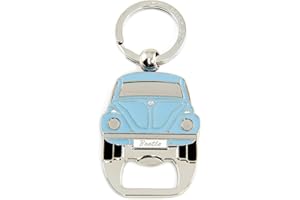 Brisa VW Collection - Volkswagen Portachiavi vintage in metallo con apribottiglie/cavatappi, per chiavi/zaino/borsa, Maggiolino Beetle design (Fronte Maggiolino/Blu)