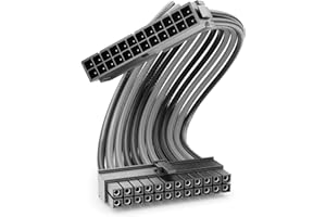 deleyCON 24-Pin ATX Przedłużacz Kabla Zasilającego 30cm - 18 AWG Zasilacz Płyty Głównej Komputera PC Nylonowy Kabel Zasilający Wtyczka do Gniazda - Czarno-Szary