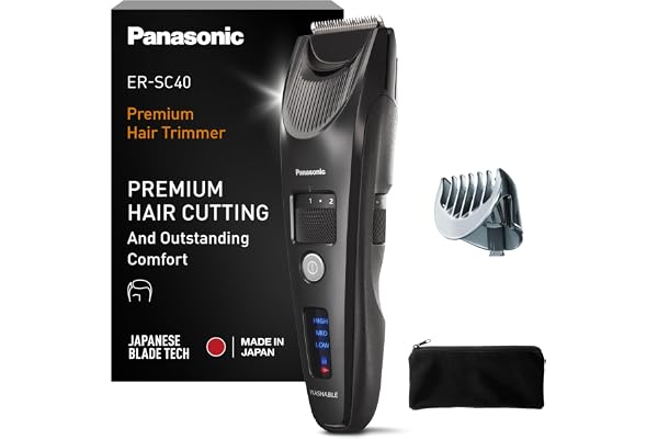 Panasonic ER-SC40-K803 Tondeuse à Cheveux pour Hommes, Portable Sans Fil et Étanche, Lames Supérieures, 20 Longueurs Réglables, 1 Accessoire, Avec ou Sans Fil, Indicateur de Batterie LED, Noir