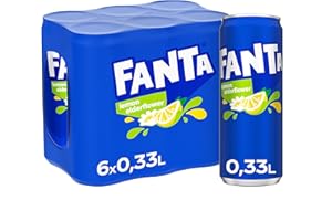 Fanta Citron et fleur de sureau – Mélange de citron et de fleur de sureau d'été – avec saveur intense de fruits – Boisson gazeuse pétillante dans des boîtes jetables (6 x 330 ml)