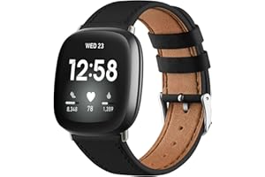 Oumida Leather Band for Fitbit Versa 4 Strap&Sense 2 Strap, for Men Women, Soft Adjustable Sport Leather Replacement Straps for Fitbit Versa 4/3 / Sense 1/2