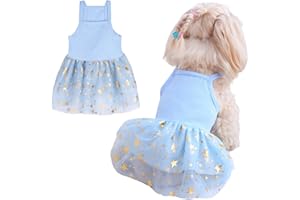 Tutu-Kleid für Hunde und Katzen, Sommer, Tüll, Slip-Spitzenkleid, niedlicher Welpe, Glitzerstern, Rock, Haustier-Partykleidung für kleine, mittelgroße Katzen, Hunde (Blau, Größe M)