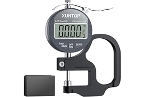 XUNTOP Spessimetro Digitale 0-12,7mm, Misuratore di Spessore con Alta Precisione 0,01mm, Display LCD, Misura in Pollici e Metri, Calibro Elettronico con Auto-Spegnimento per Pelle, Carta, Stoffa