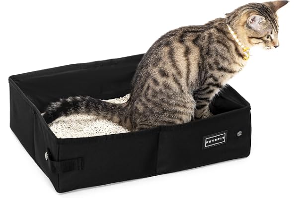 Petsfit Portable Litiere de Voyage pour Chat Pliable, Super étanche, Robuste et Durable, Lavable Bac à Litière transportable Chat pour Maison, Hôtel, Camping,L Voiture, Bureau